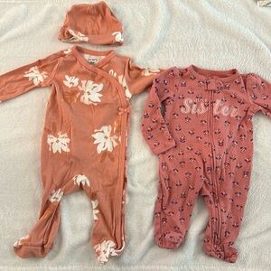 Carters lot of baby girl clothes little sister footie